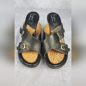 B.O.C. Born Concept Black heels Black Leather Sandals Size 10